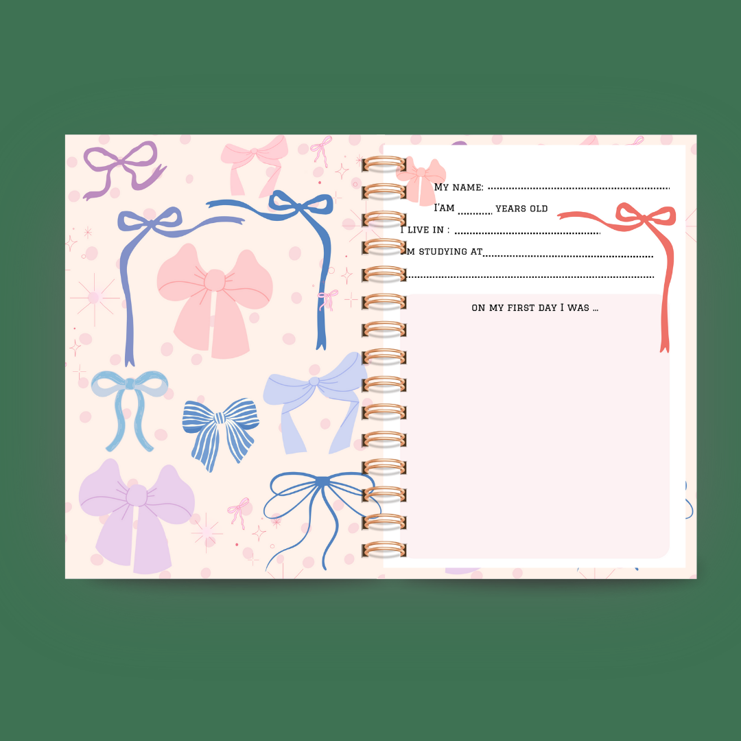 🎀 Personalized Bow Journal with Stickers – Cute Hardcover Notebook for Kids