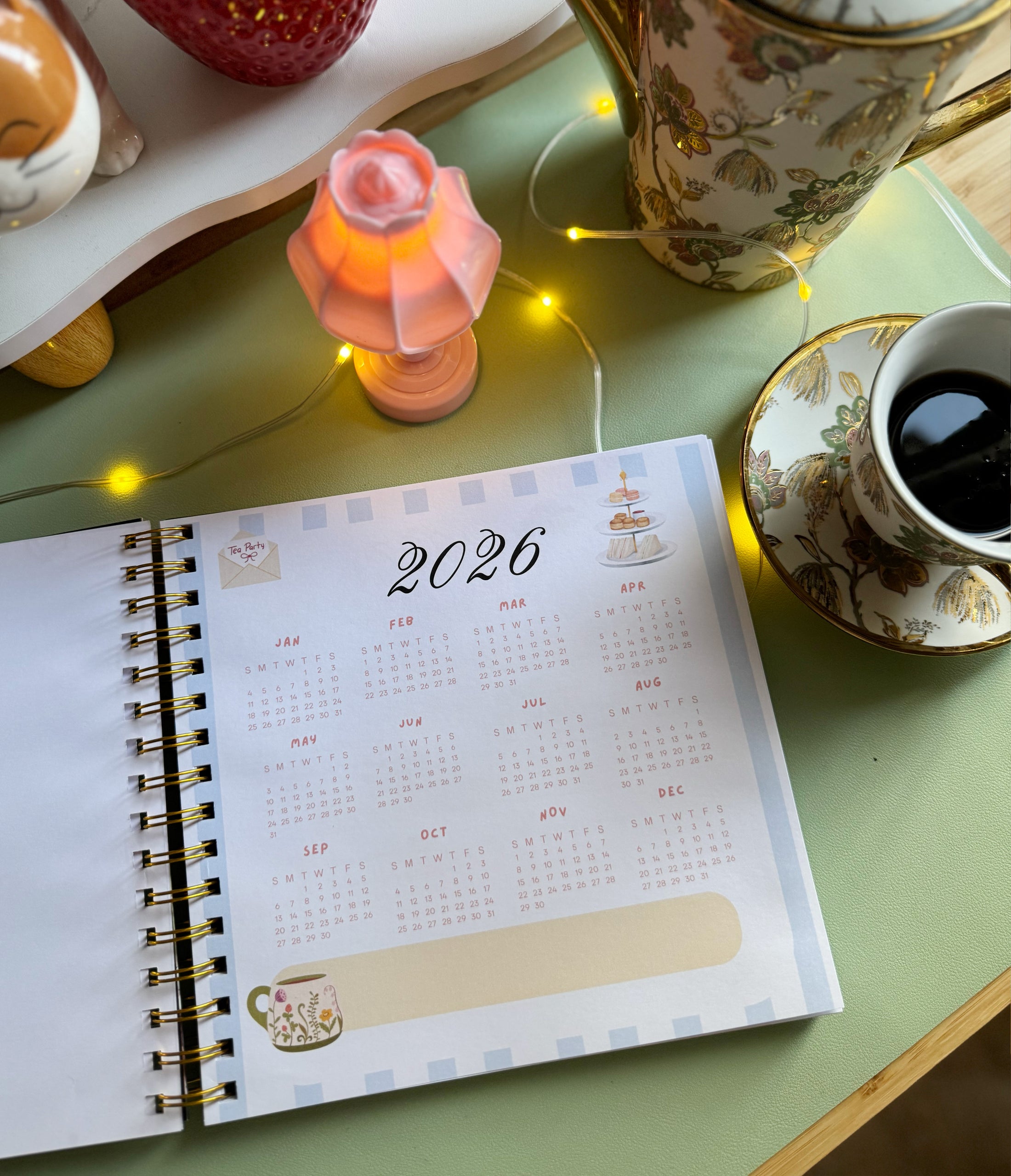 2026-2027 Personalized Planner |Customize Gifts Bridgerton Tea Time, planner 2026 2027 undated months , Planner STICKERS + Personalize Pen