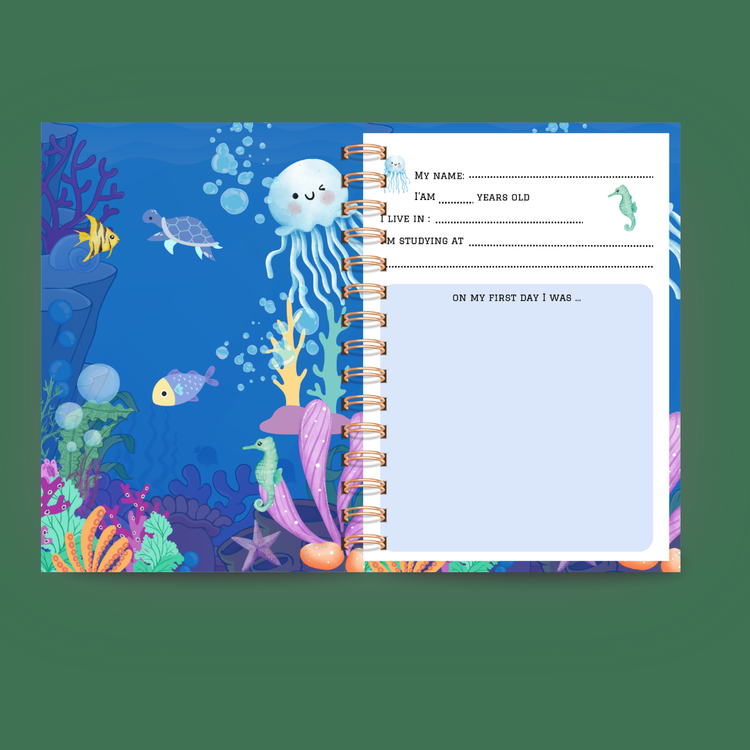 🌊 Personalized Underwater Kids Journal with Stickers – Back-to-School Notebook
