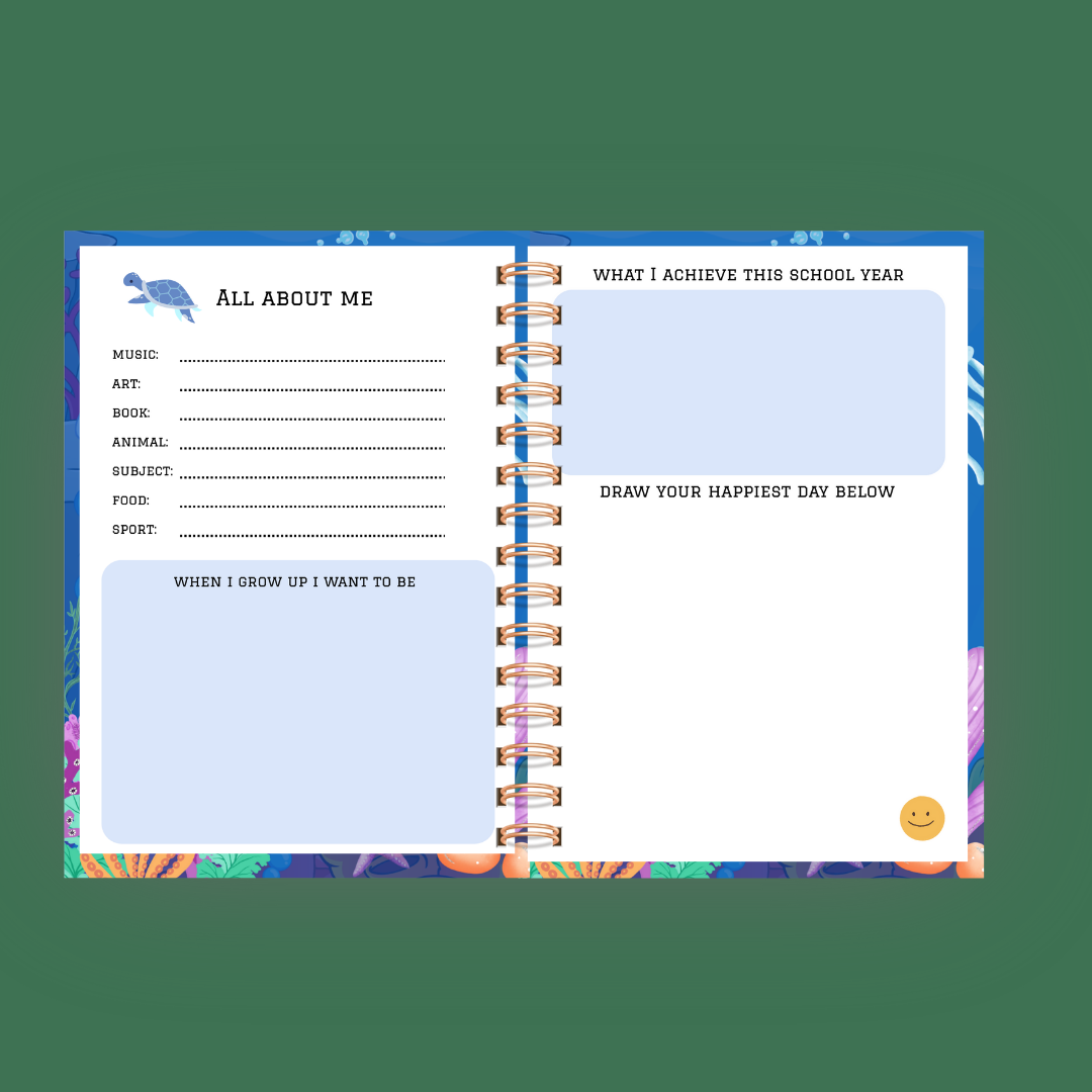 🌊 Personalized Underwater Kids Journal with Stickers – Back-to-School Notebook
