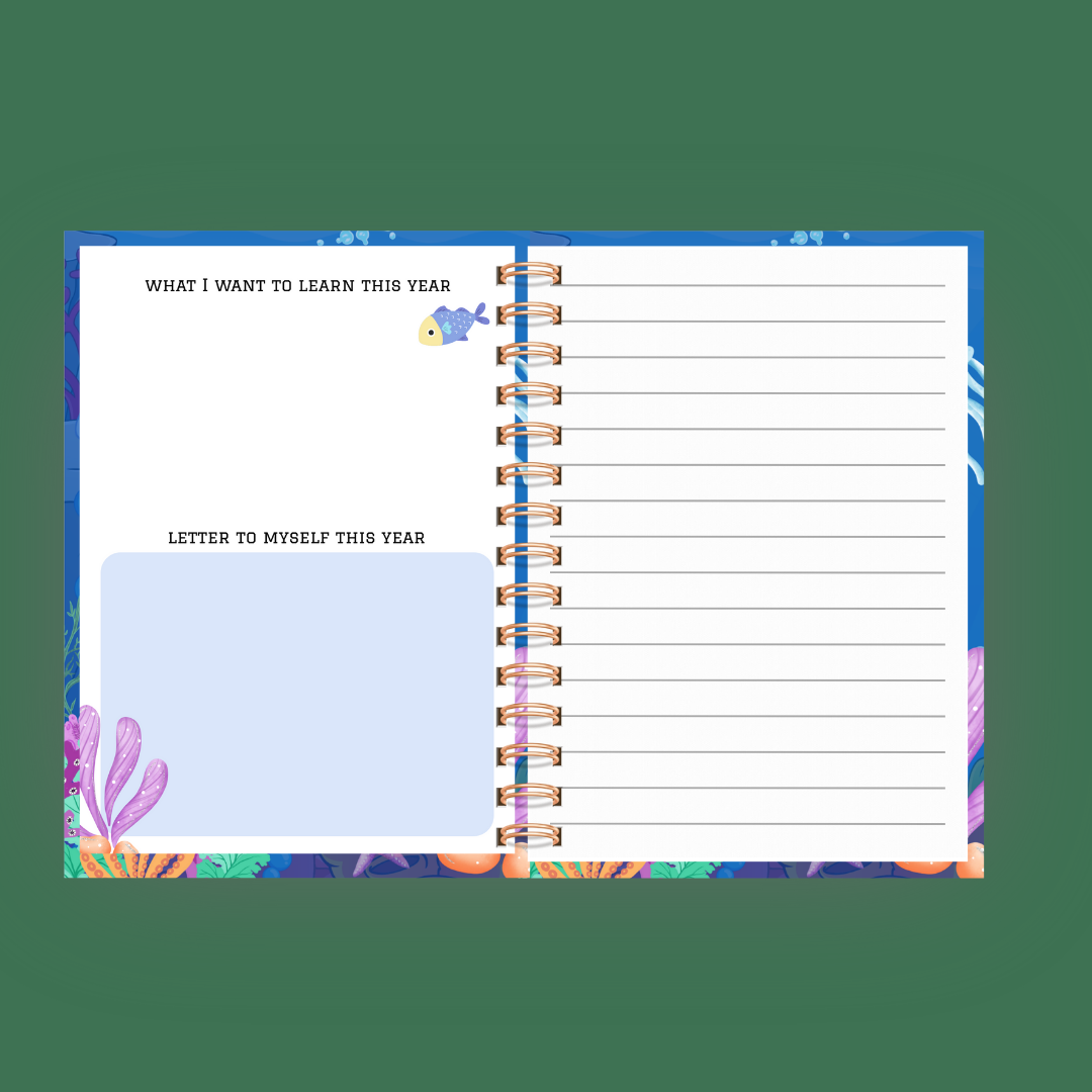 🌊 Personalized Underwater Kids Journal with Stickers – Back-to-School Notebook