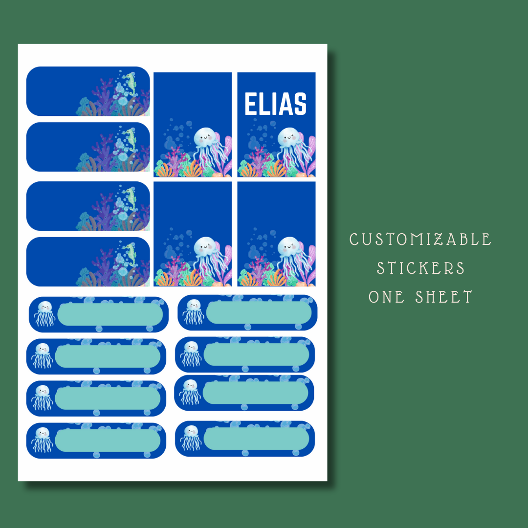 🌊 Personalized Underwater Kids Journal with Stickers – Back-to-School Notebook