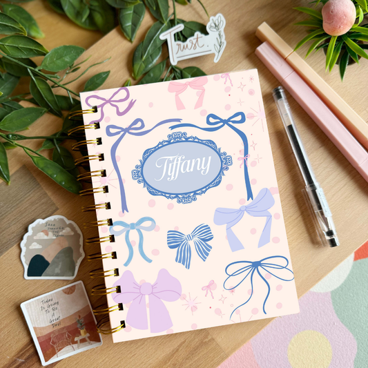 🎀 Personalized Bow Journal with Stickers – Cute Hardcover Notebook for Kids
