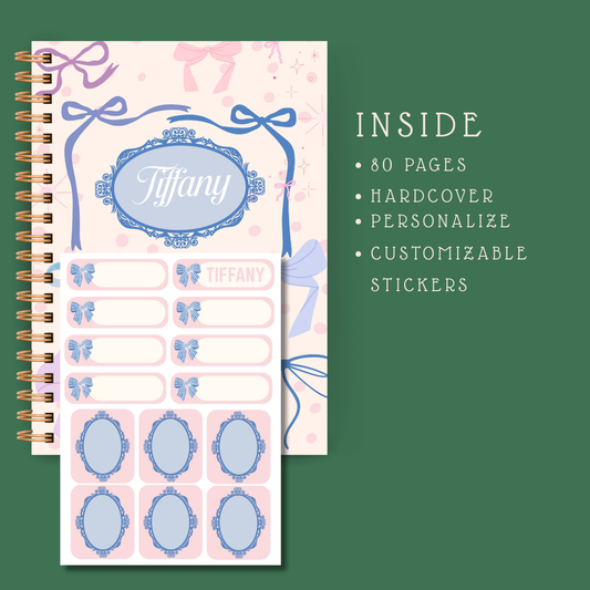 🎀 Personalized Bow Journal with Stickers – Cute Hardcover Notebook for Kids