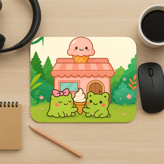 Kawaii Frogs Couple Ice cream mousepad