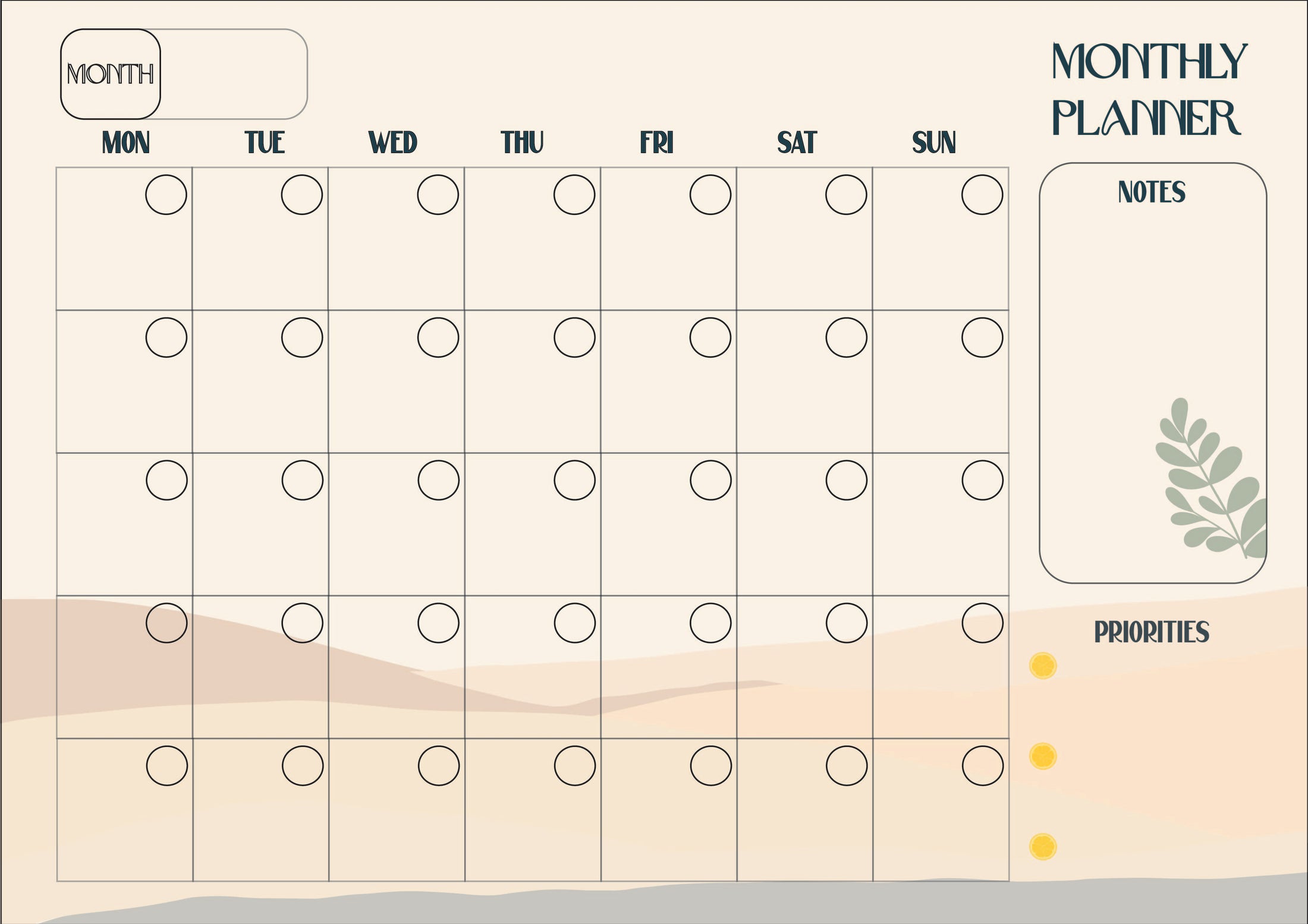 Arab neighborhood Monthly Planner