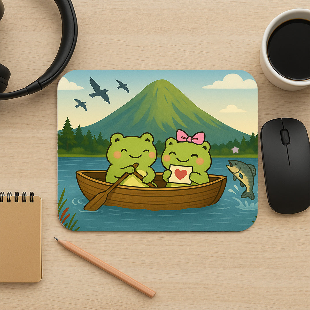 Kawaii Frogs in a boat Mousepad